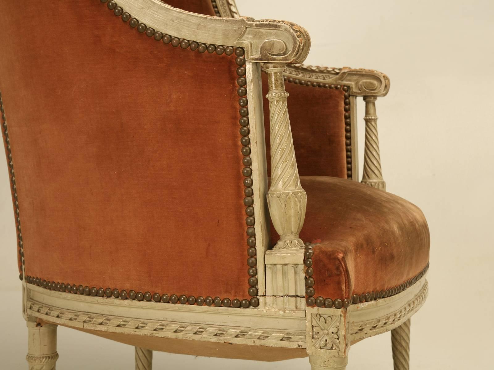 French Louis XVI Style Duchesse Brisee in Original Lacquer and Mohair