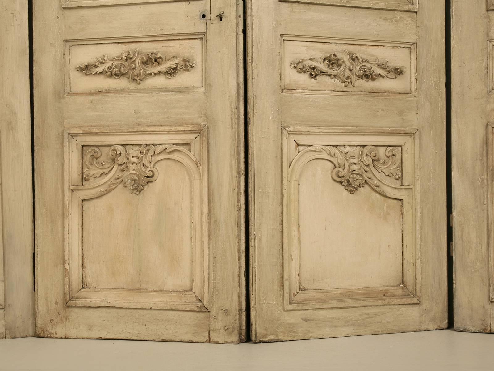 Antique French Set of Eight Carved Doors in Old Paint 4