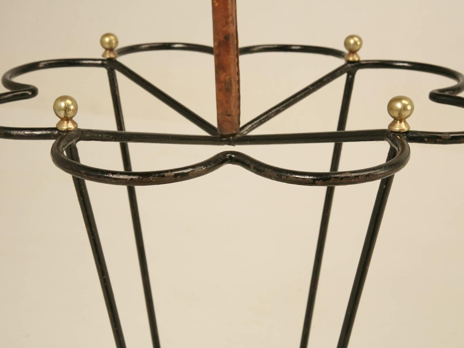 Jacques Adnet Leather Wrapped Umbrella Stand Completely Original and Very Nice In Good Condition For Sale In Chicago, IL