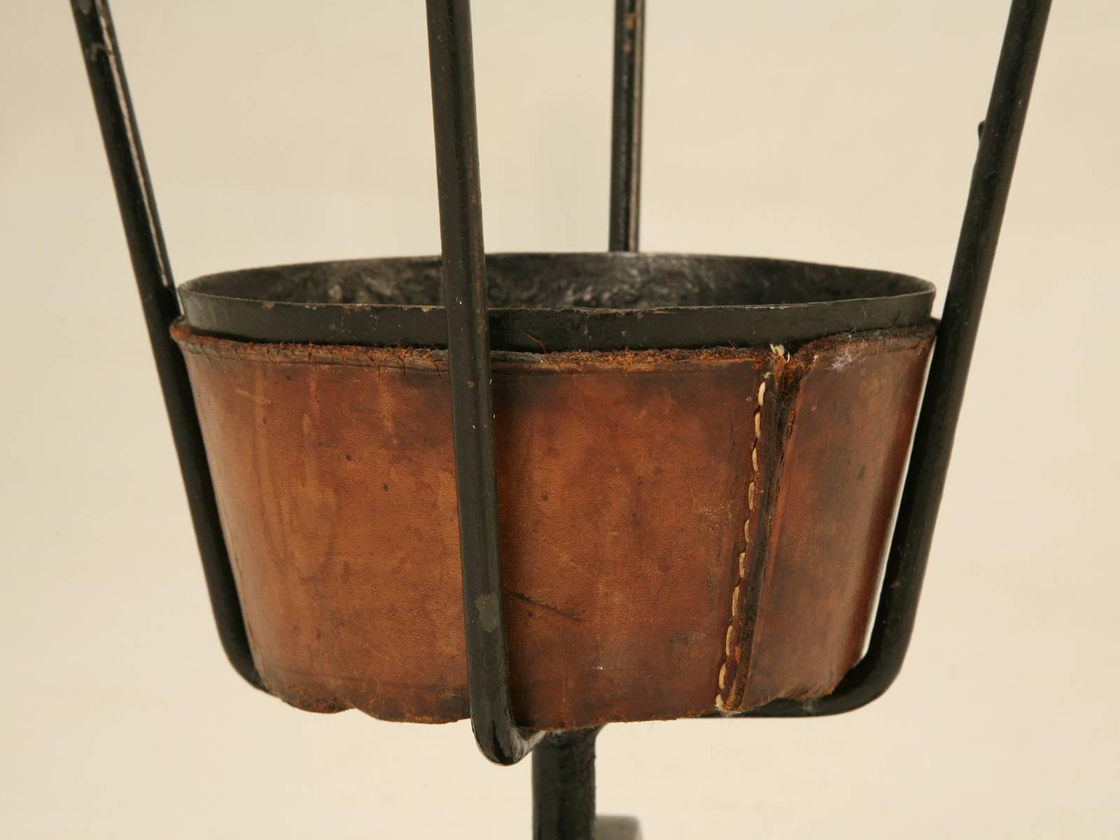 Jacques Adnet Leather Wrapped Umbrella Stand Completely Original and Very Nice For Sale 1