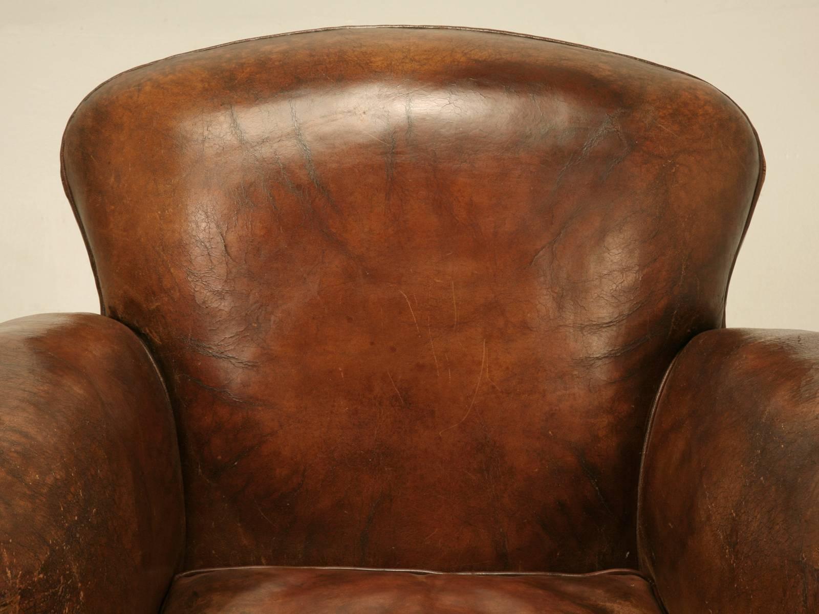 Art Deco French Leather Club Chairs, circa 1930s