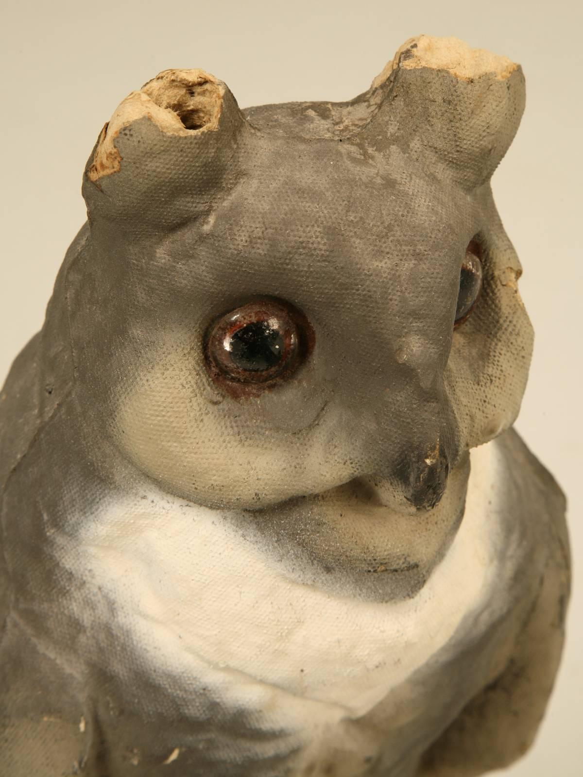 Hand-Crafted Papier-mâché American Owl with Glass Eyes
