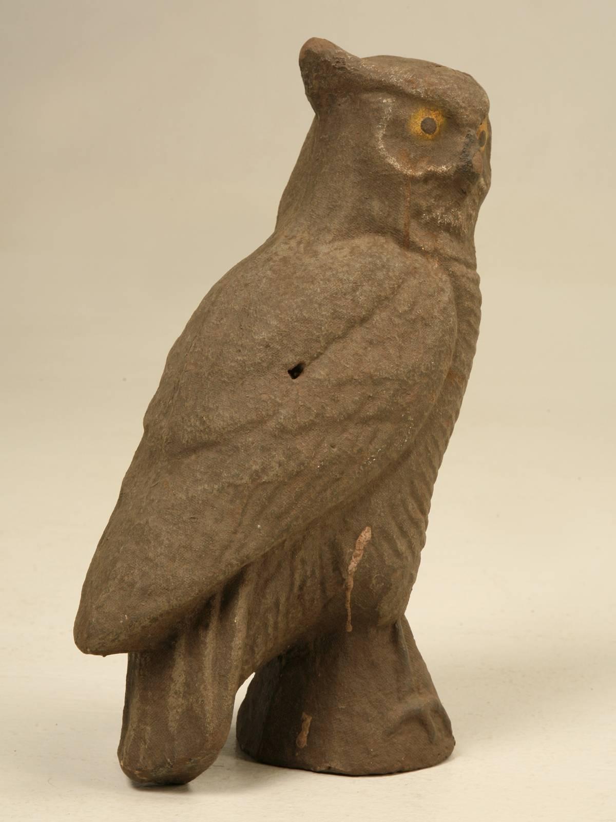 An unusual American papier mâché owl, from around the turn of the century that was probably used outdoors to scare small birds away from the garden. Not is perfect condition, but very presentable never the less.