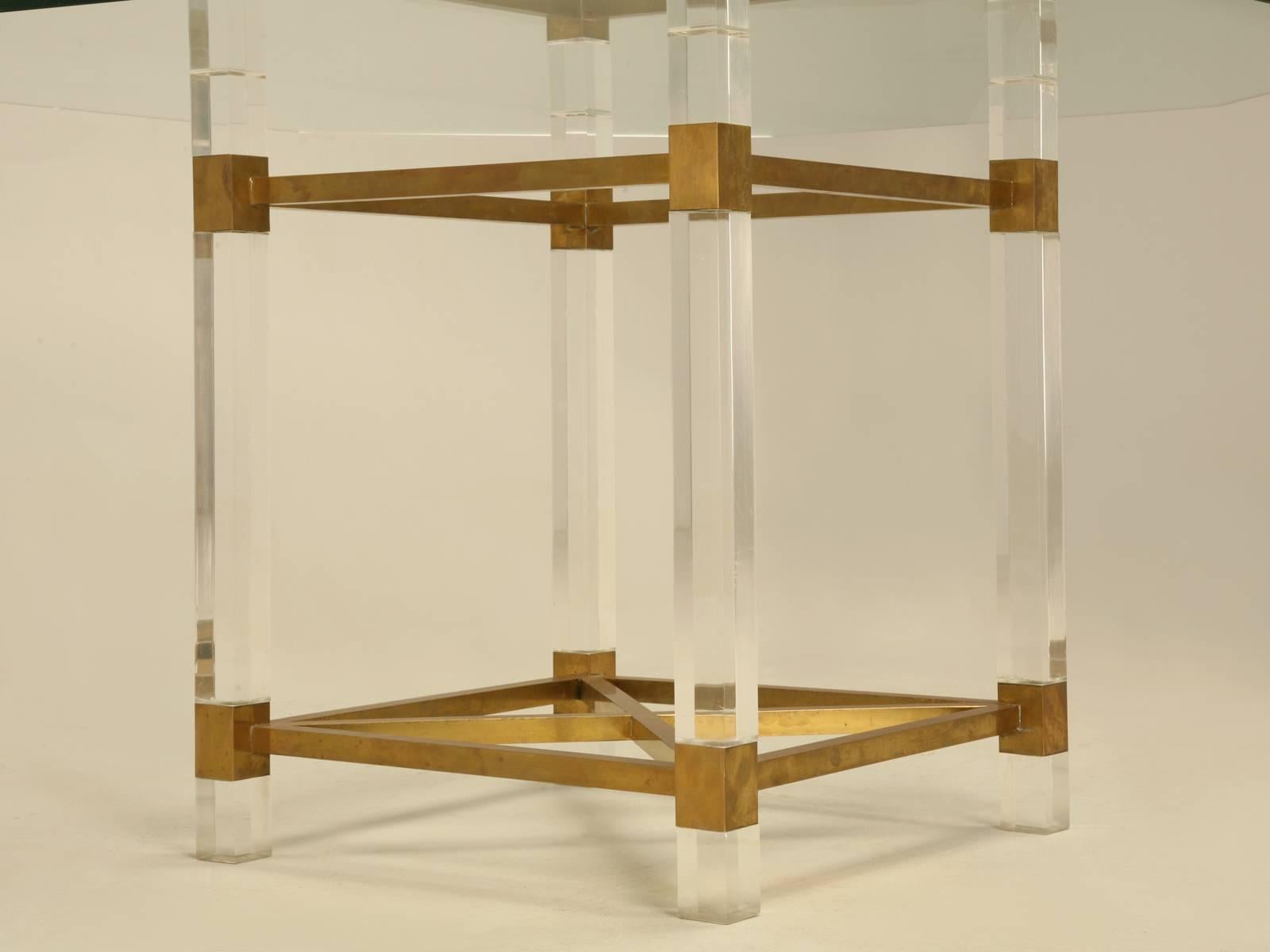 Hand-Crafted French Acrylic and Brass Dining Table