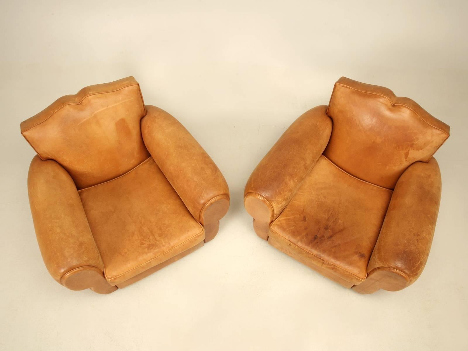 French Leather Club Chairs In Good Condition In Chicago, IL