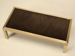 Mid-Century Modern French Brass and Black Mirror Coffee Table, circa 1960s