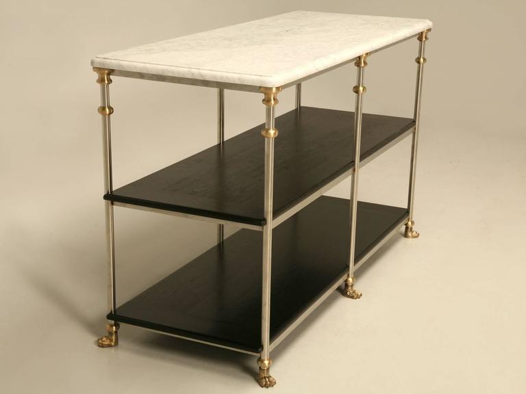 Hand-Crafted French Industrial Style Kitchen Island, Stainless Steel and Bronze with Paw Feet For Sale