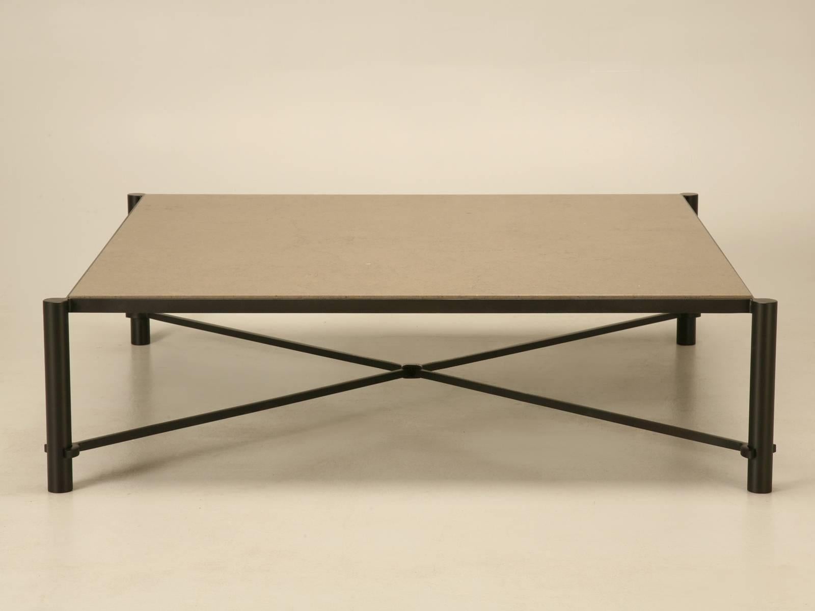 Mid-Century Modern designed coffee table built here in Chicago to your exacting specifications. Meaning, you get to chose your dimensions, including height and optional available stone. The paint comes in a standard black or hammertone charcoal,
