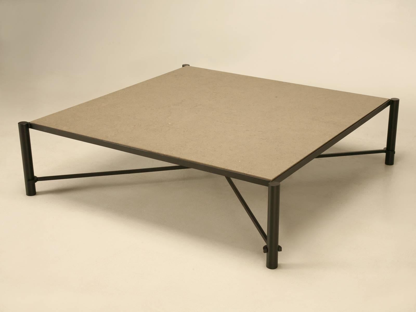 North American Mid-Century Modern Steel & Stone Coffee Table Custom Built to Order in Chicago  For Sale