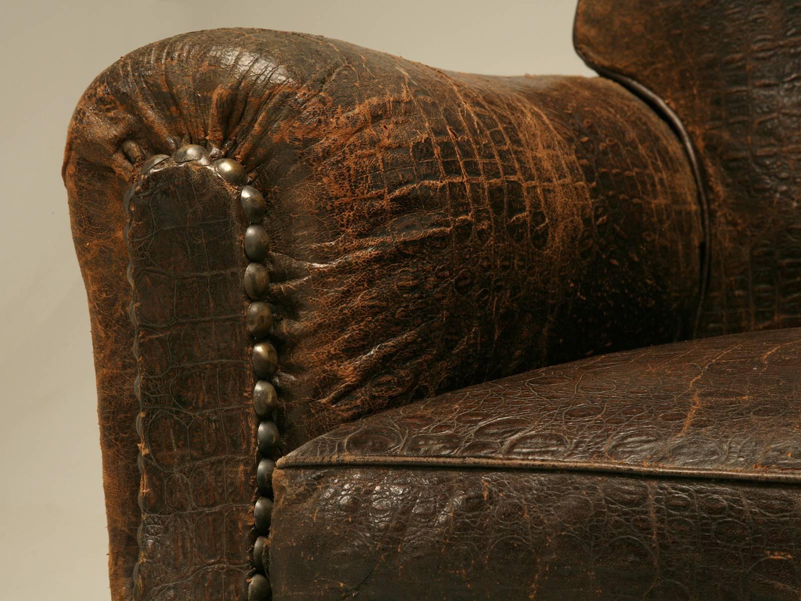 Mid-20th Century French Leather Club Chairs in Faux Crocodile