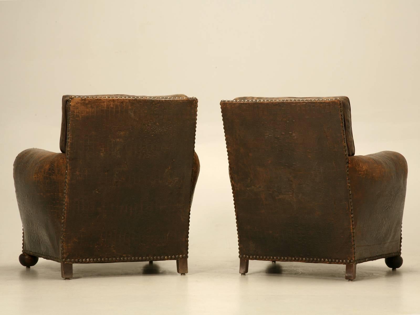 French Leather Club Chairs in Faux Crocodile 2
