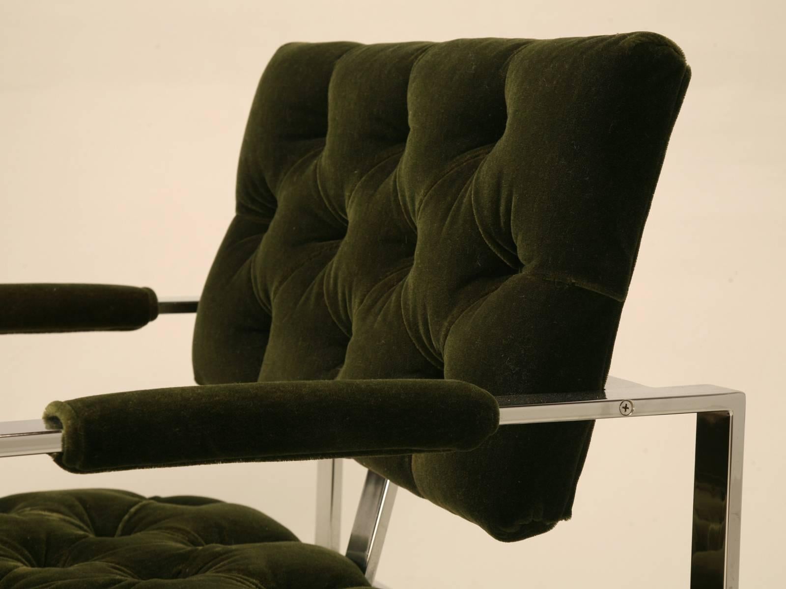 Hand-Crafted Milo Baughman Pair Chrome and Todd Hase Mohair Armchairs, circa 1970 Rerstored For Sale