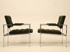 Milo Baughman Pair Chrome and Todd Hase Mohair Armchairs, circa 1970 Rerstored