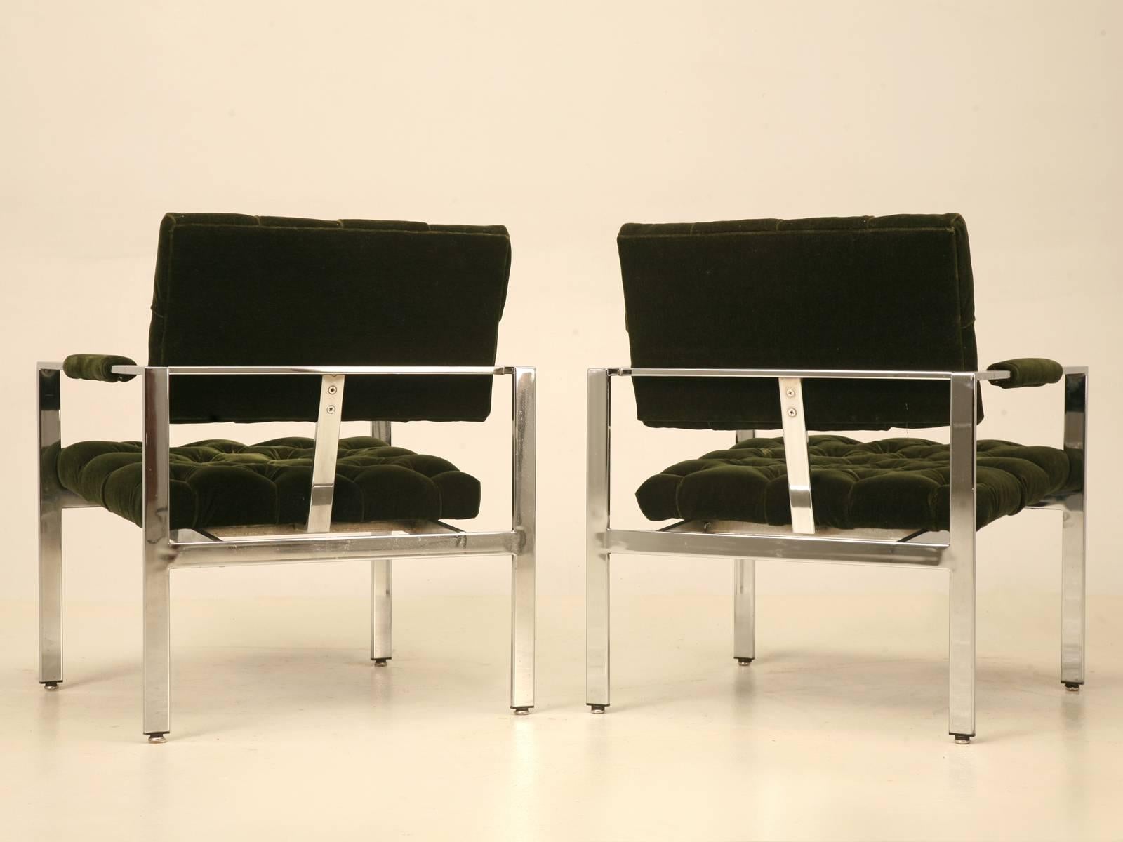 Late 20th Century Milo Baughman Pair Chrome and Todd Hase Mohair Armchairs, circa 1970 Rerstored For Sale