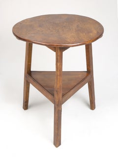 Antique English Cricket Table One Piece Elm Wood Top with a Great Patina c1800's