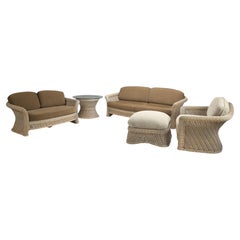 Ficks Reed Five Piece Wicker Suite Sofa, Settee, Chair with Ottoman, Side Table