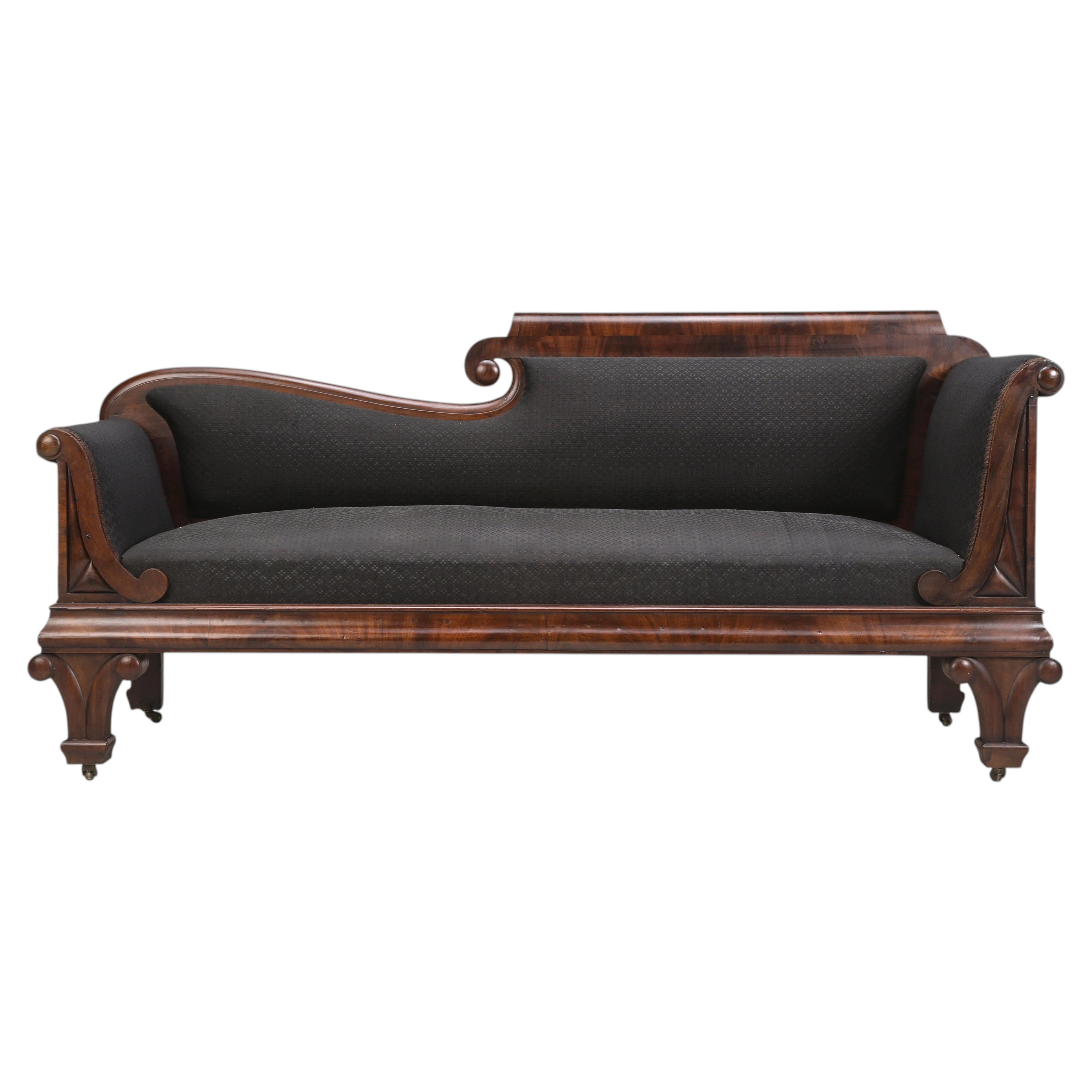 Antique Empire Sofa or Settee Constructed in Mahogany with Horsehair Upholstery