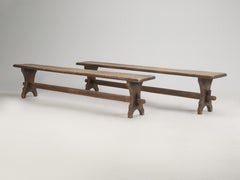 Pair of Antique French Oak Trestle Benches or Farm Table Benches in White Oak