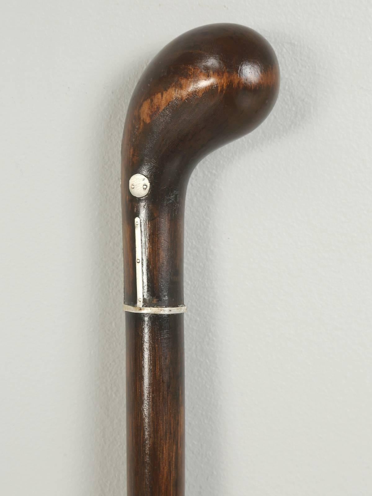 Antique French Walking Stick, or Cane with Silver Inlays In Good Condition In Chicago, IL