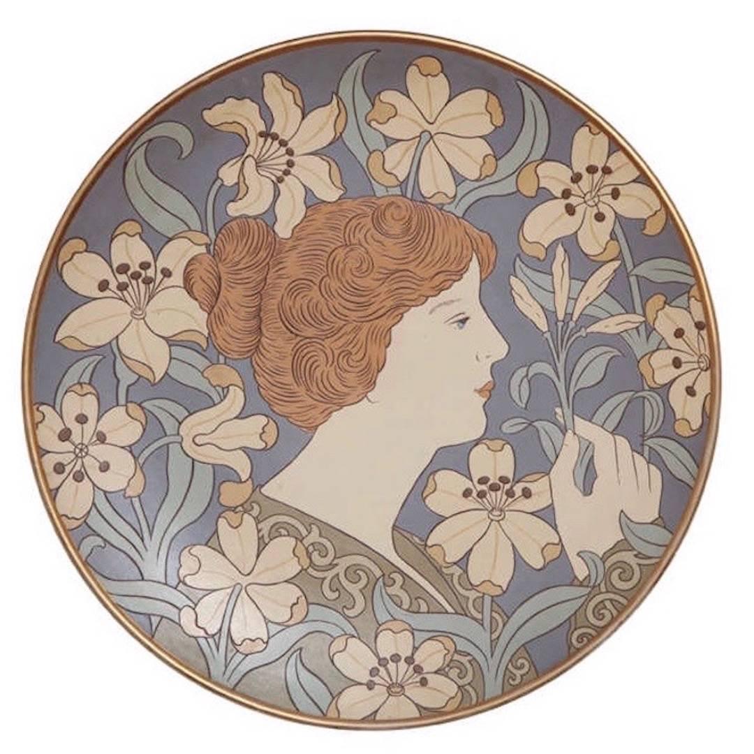 Art Nouveau Mettlach Plaque Made In German, 1900 For Sale
