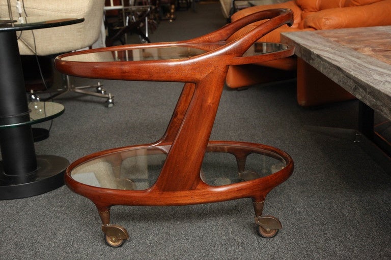 Hand-Carved Bar Cart by Cesare Lacca made in Italy in 1950 For Sale