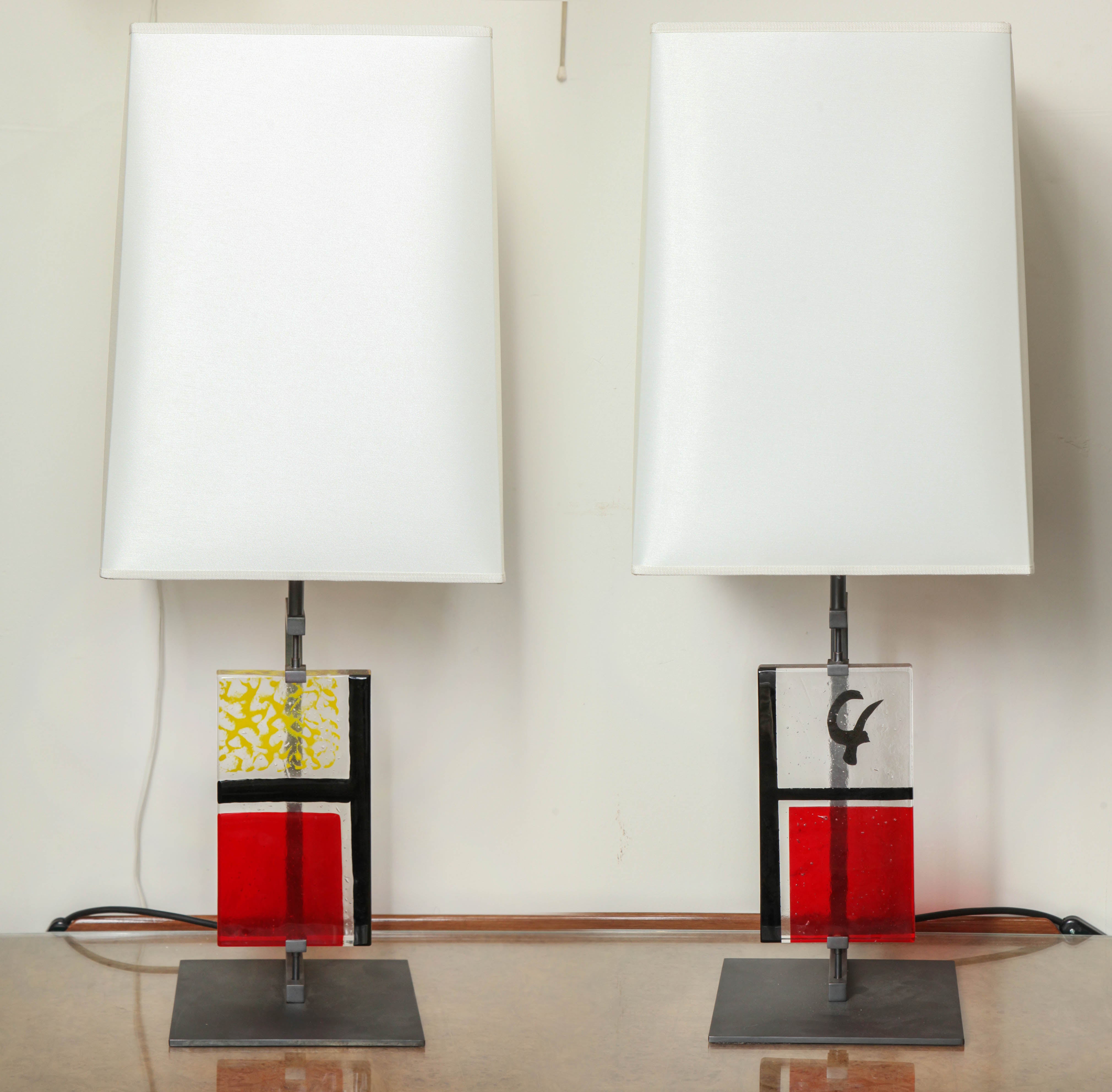 Pair of Roberto Giulio Rida Red Yroky Lamps made in Italy For Sale
