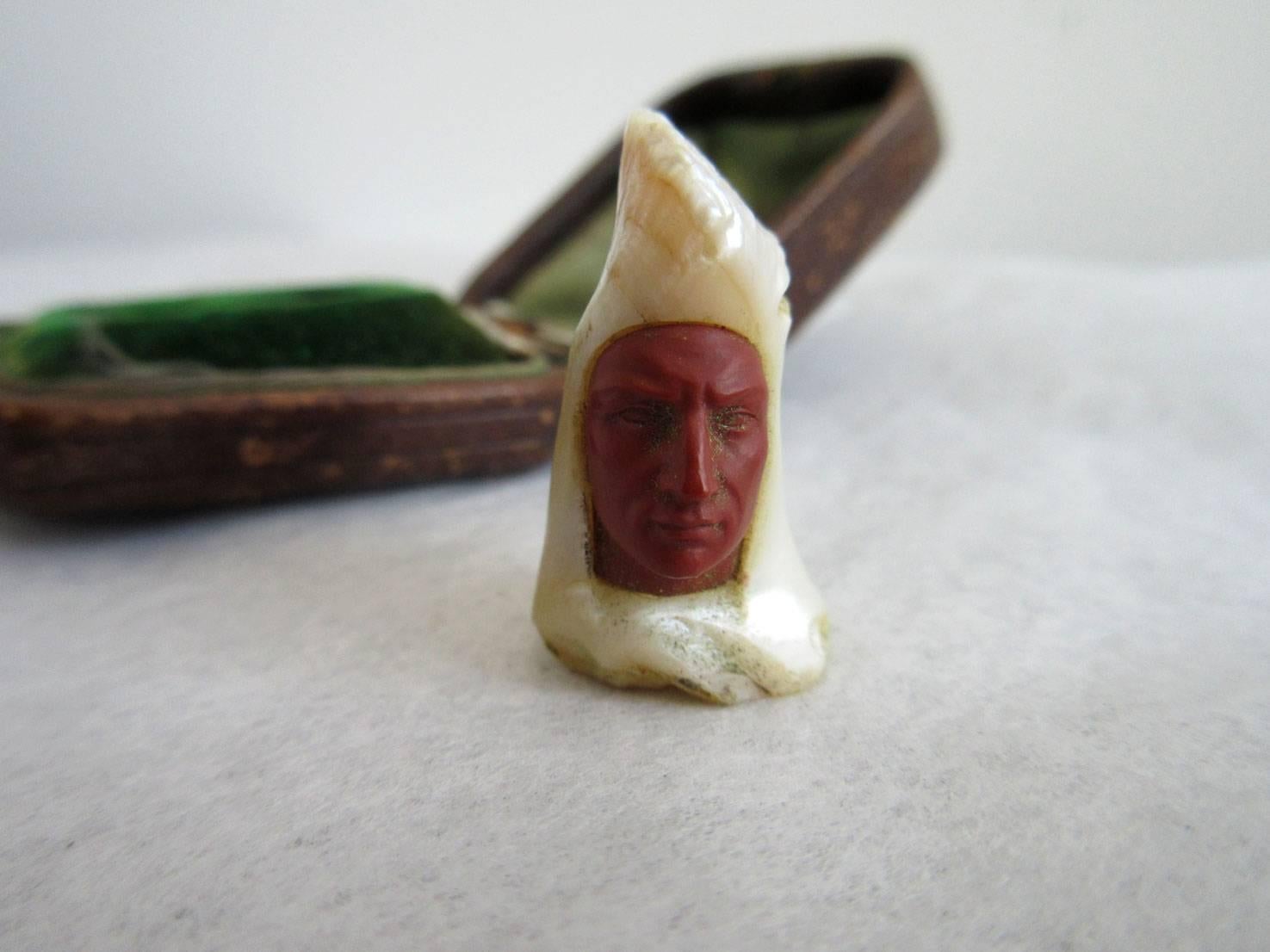 Art Nouveau Carved Jasper and Natural Pearl Head