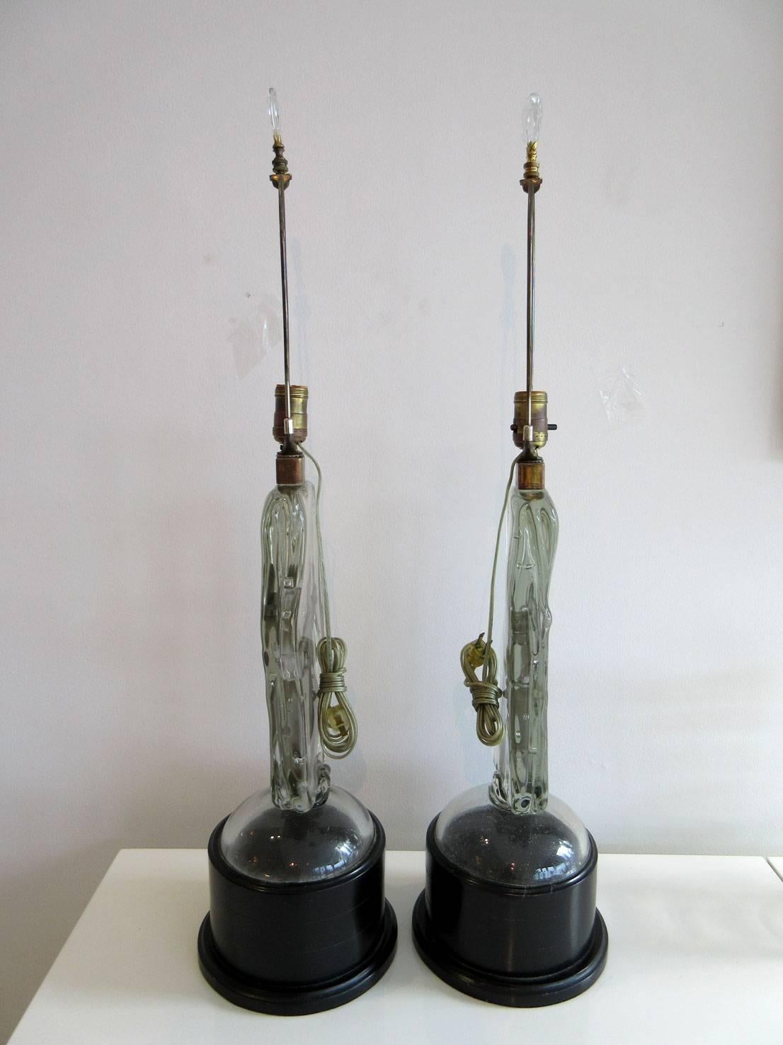 Italian Rare Silver Alfredo Barbini Murano Glass Dancer Lamps For Sale