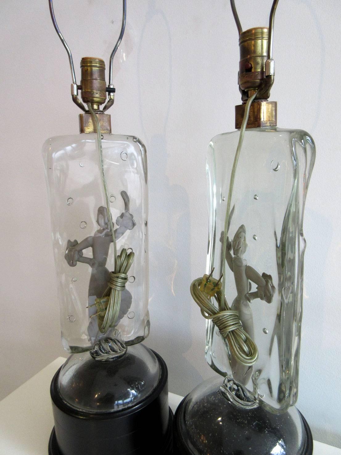 Rare Silver Alfredo Barbini Murano Glass Dancer Lamps In Good Condition For Sale In West Palm Beach, FL