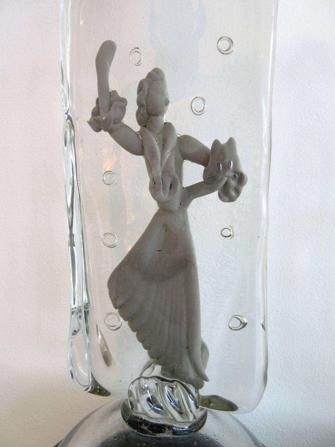 Blown Glass Rare Silver Alfredo Barbini Murano Glass Dancer Lamps For Sale