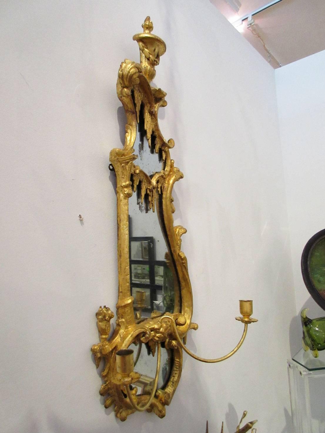 George III Pair of 18th Century English Giltwood Mirrors with Candleholders