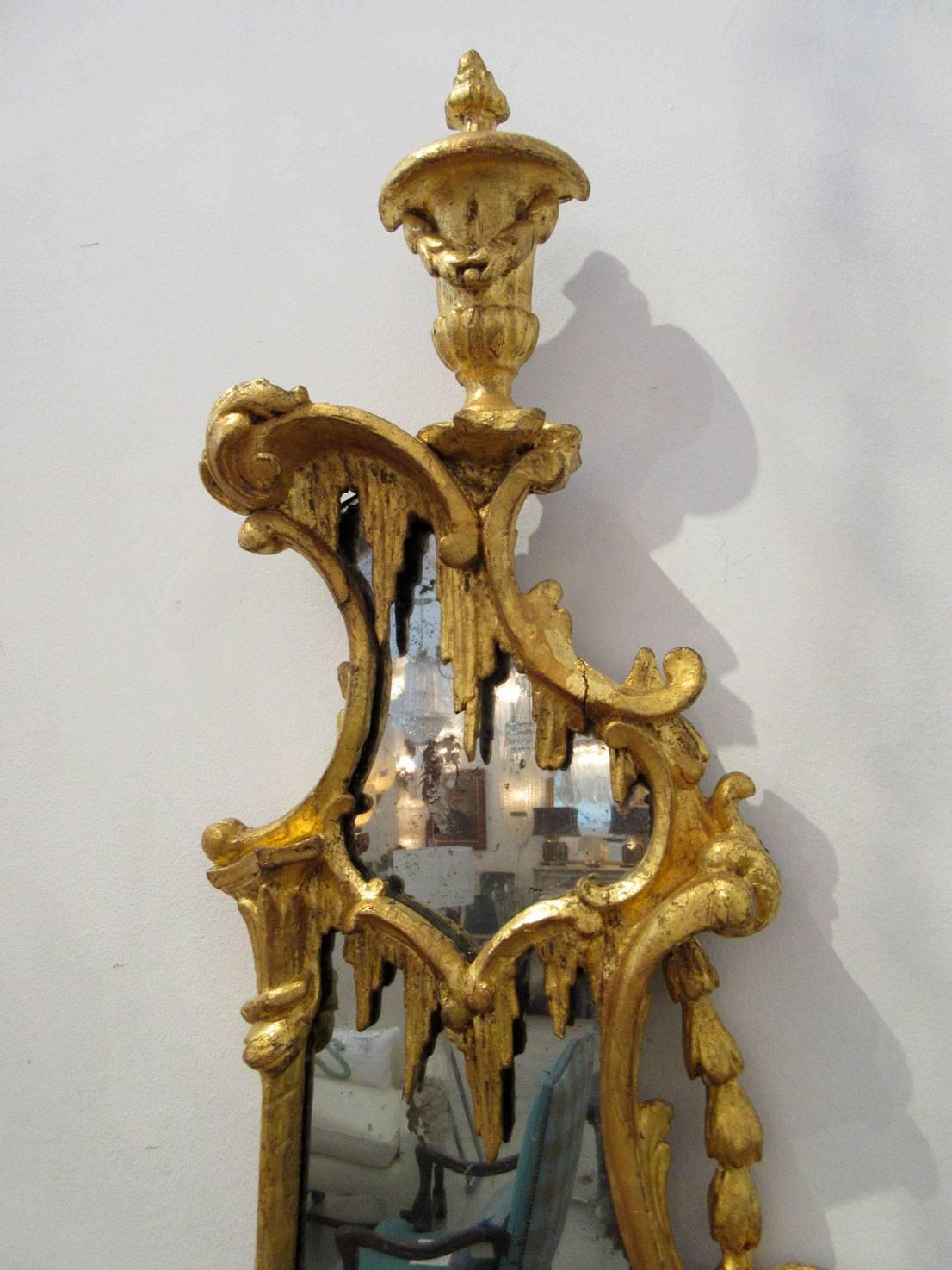Carved Pair of 18th Century English Giltwood Mirrors with Candleholders