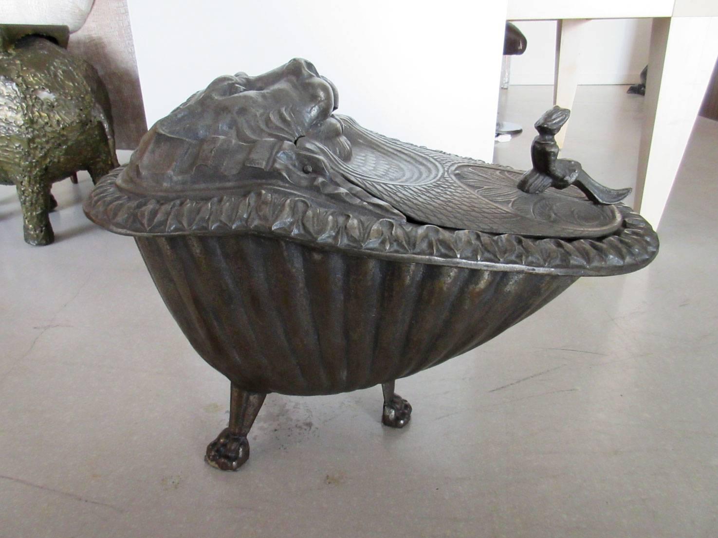 19th Century French Cast Iron Coal Scuttle In Good Condition In West Palm Beach, FL