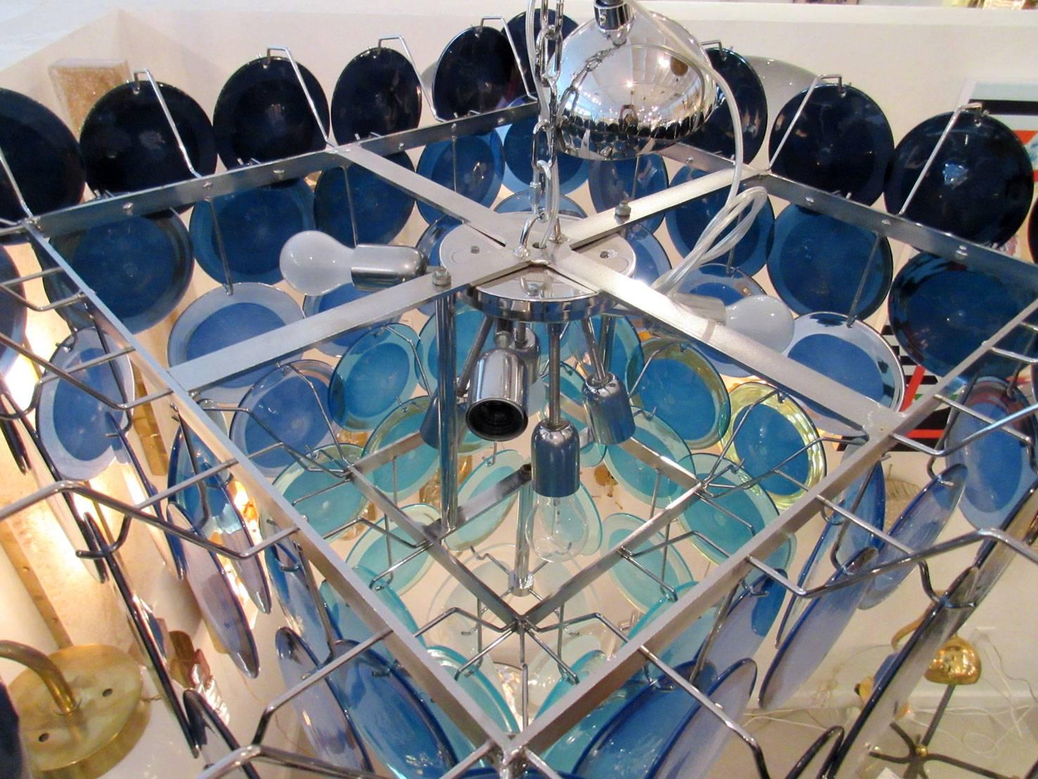 20th Century Vistosi Blue Murano Glass Disc Chandelier