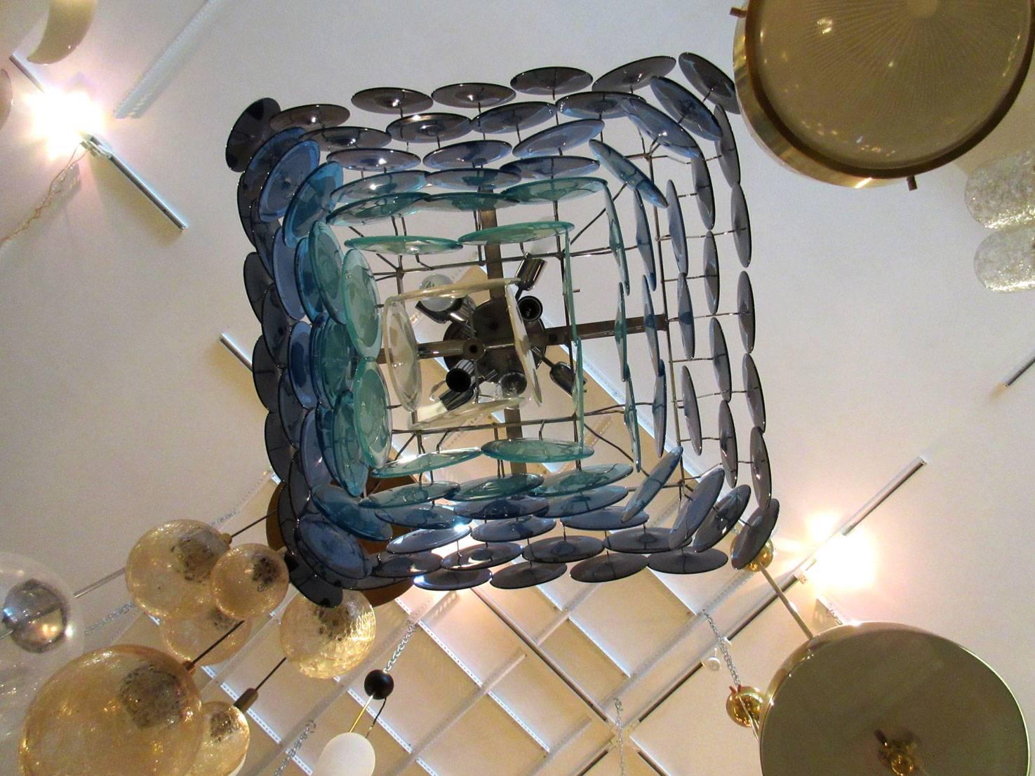 Vistosi Blue Murano Glass Disc Chandelier 1