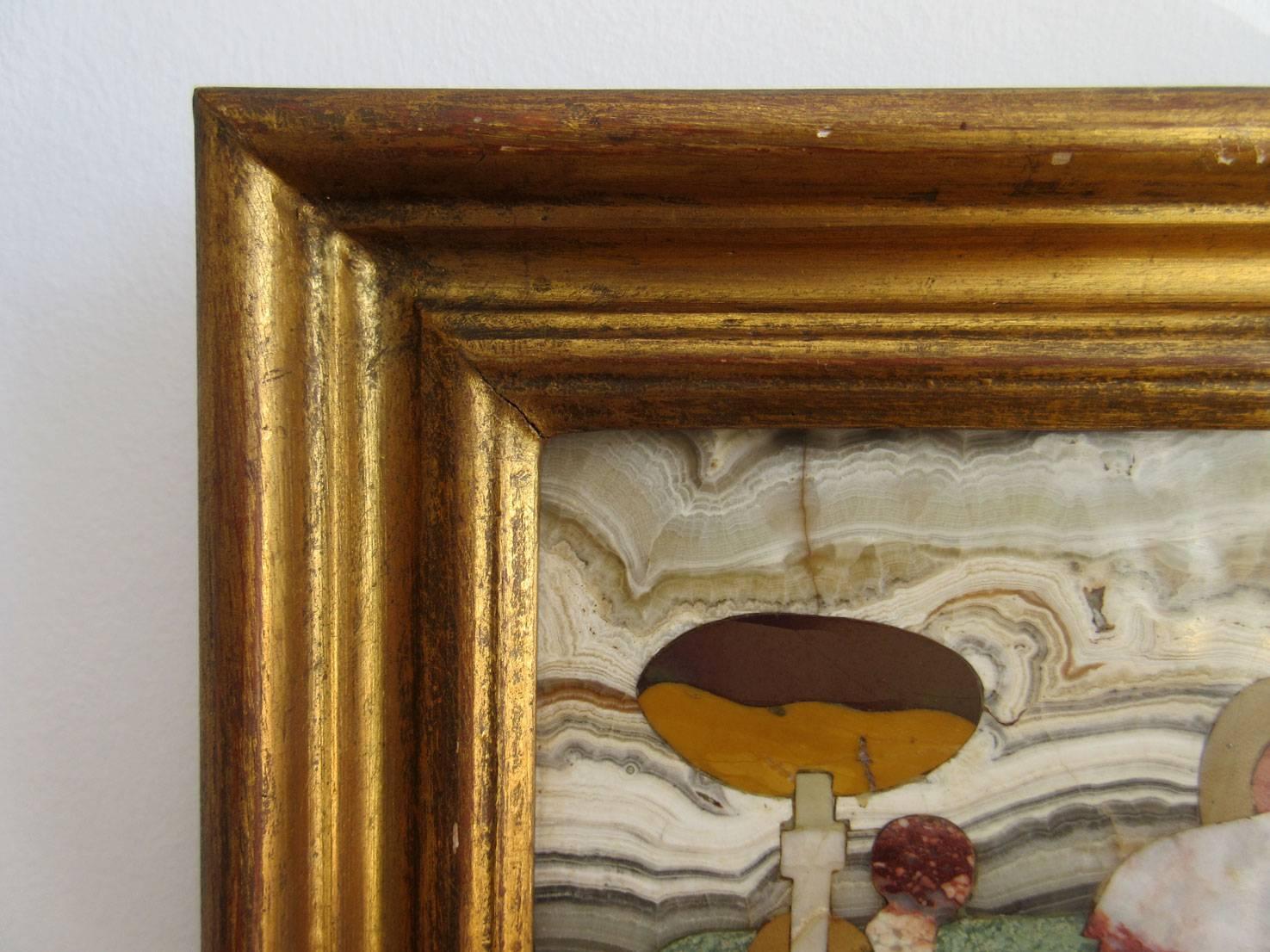 Minimalist Vintage Pietra Dura Picture of Mushrooms by Ugolini