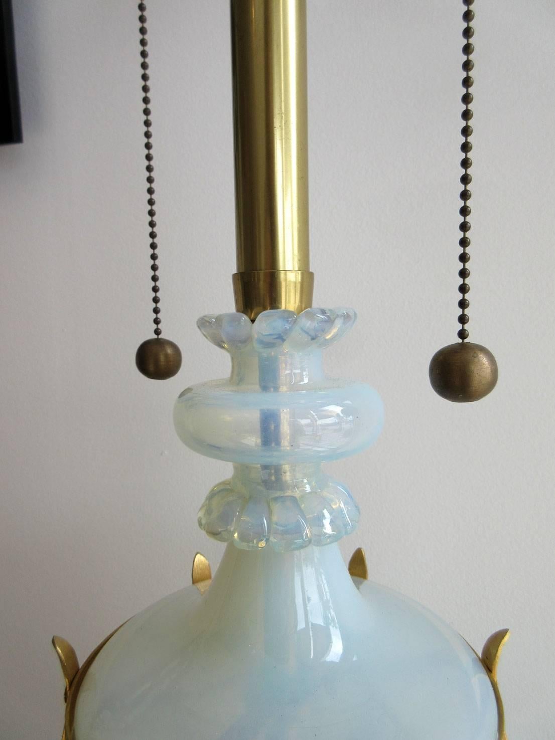 Pair of Vintage Marbro Barovier Opalescent Sky-Blue Lamps In Good Condition For Sale In West Palm Beach, FL