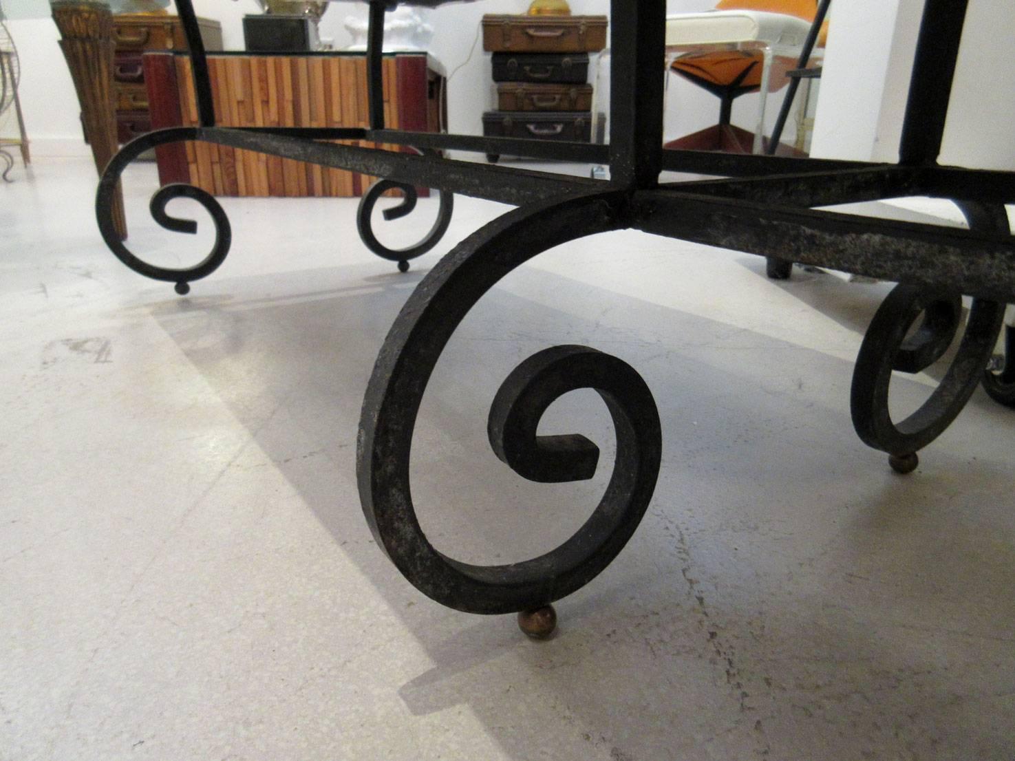 Faux Cowhide Bench with Black Iron Base For Sale 2
