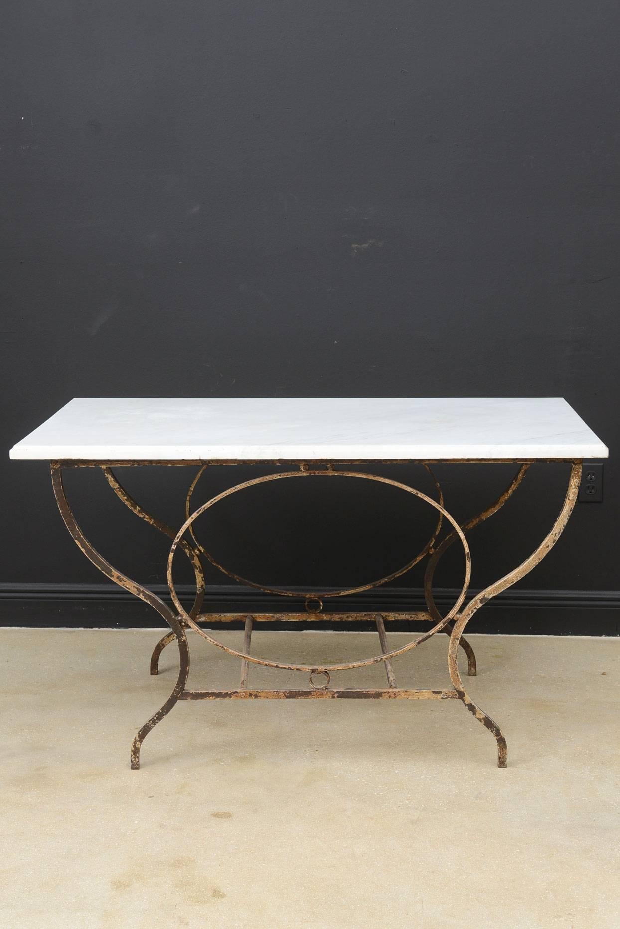 French Art Deco Marble and Iron Table In Good Condition In West Palm Beach, FL