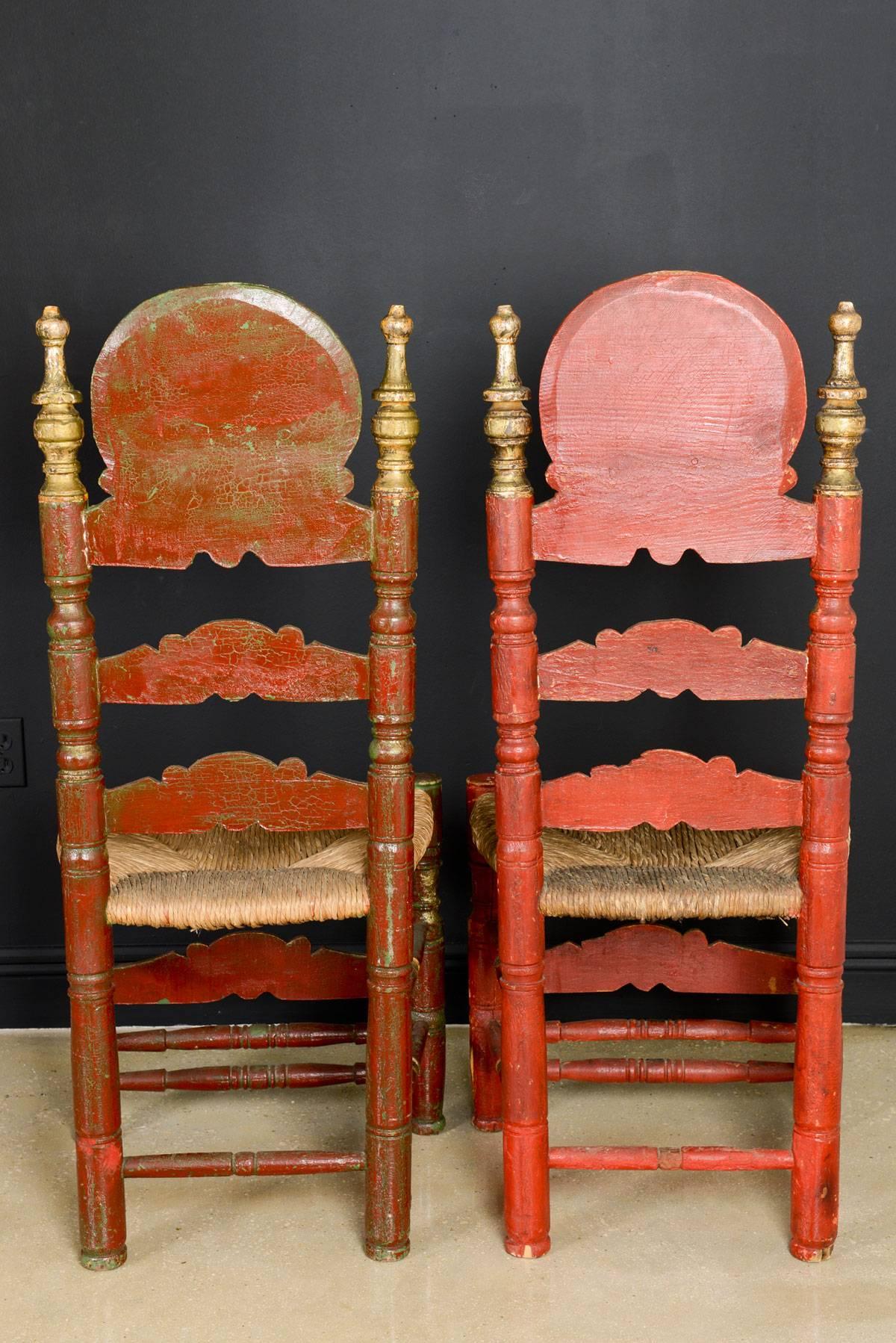 Colonial Revival Single Andalusian Antique Polychromed Rush Seat Chair