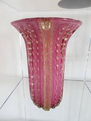 Pair of Pink Murano Art Glass Vases by Toso