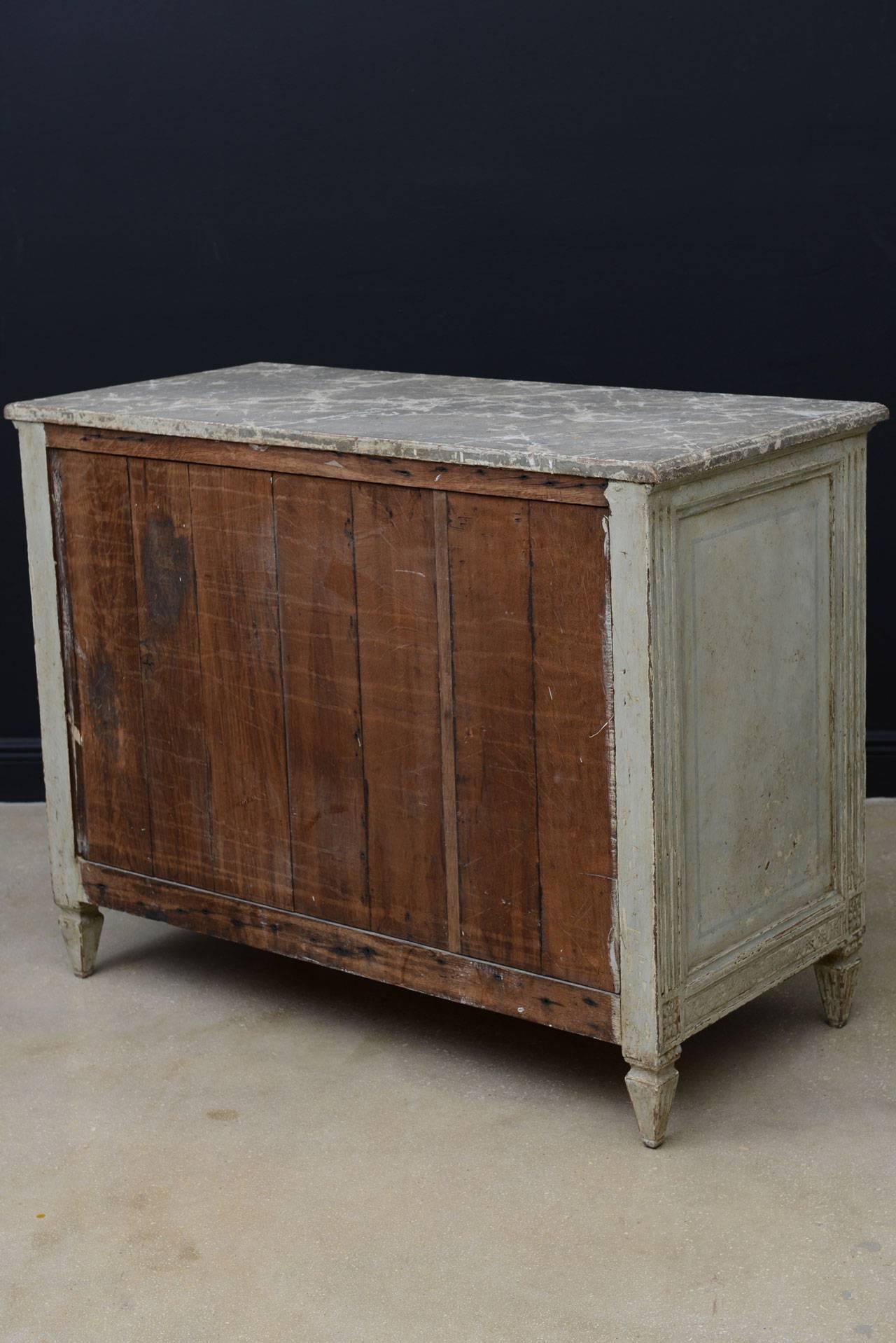 French Louis XVI Style Painted Chest of Drawers with Faux Marble Top For Sale 2