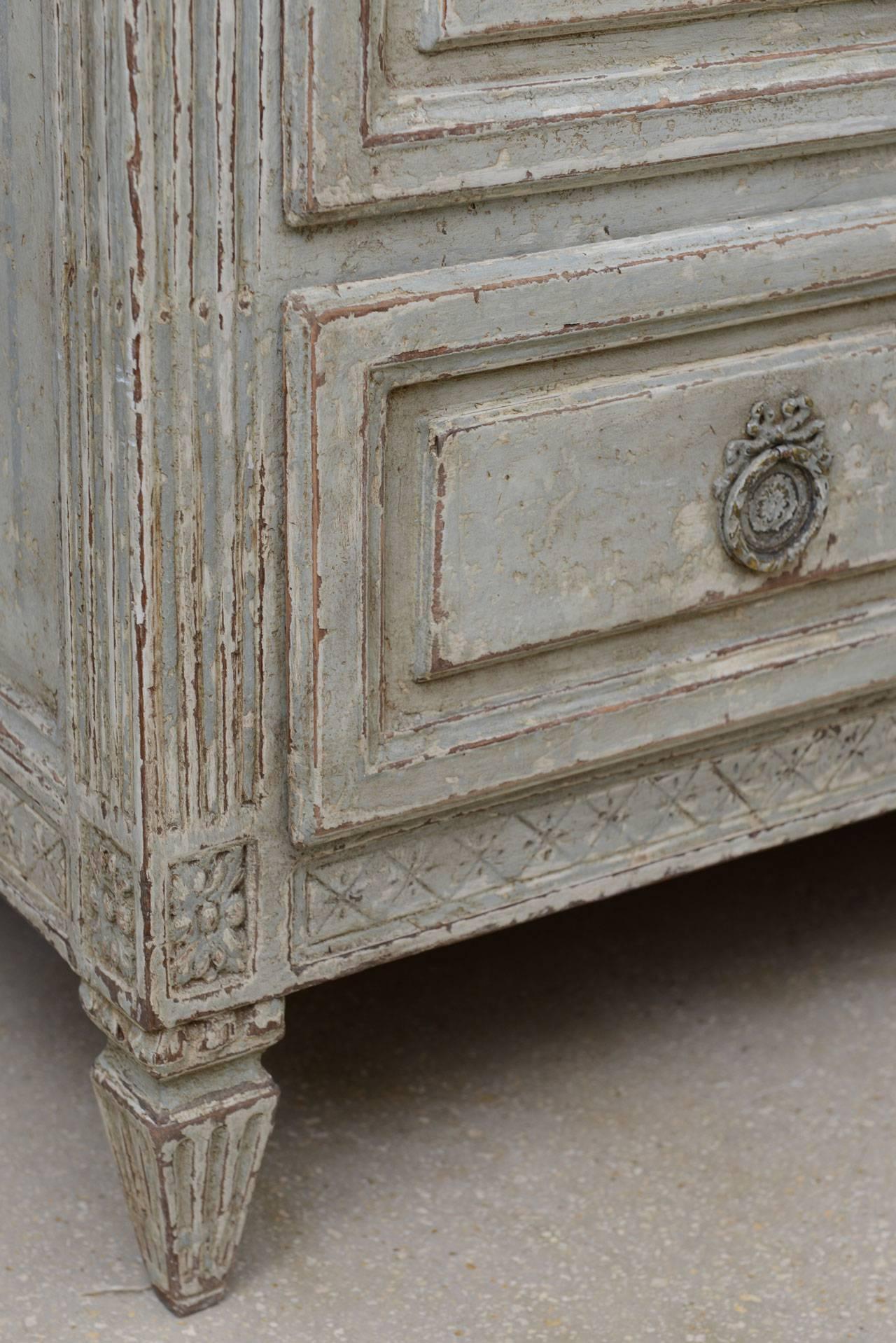 French Louis XVI Style Painted Chest of Drawers with Faux Marble Top For Sale 1