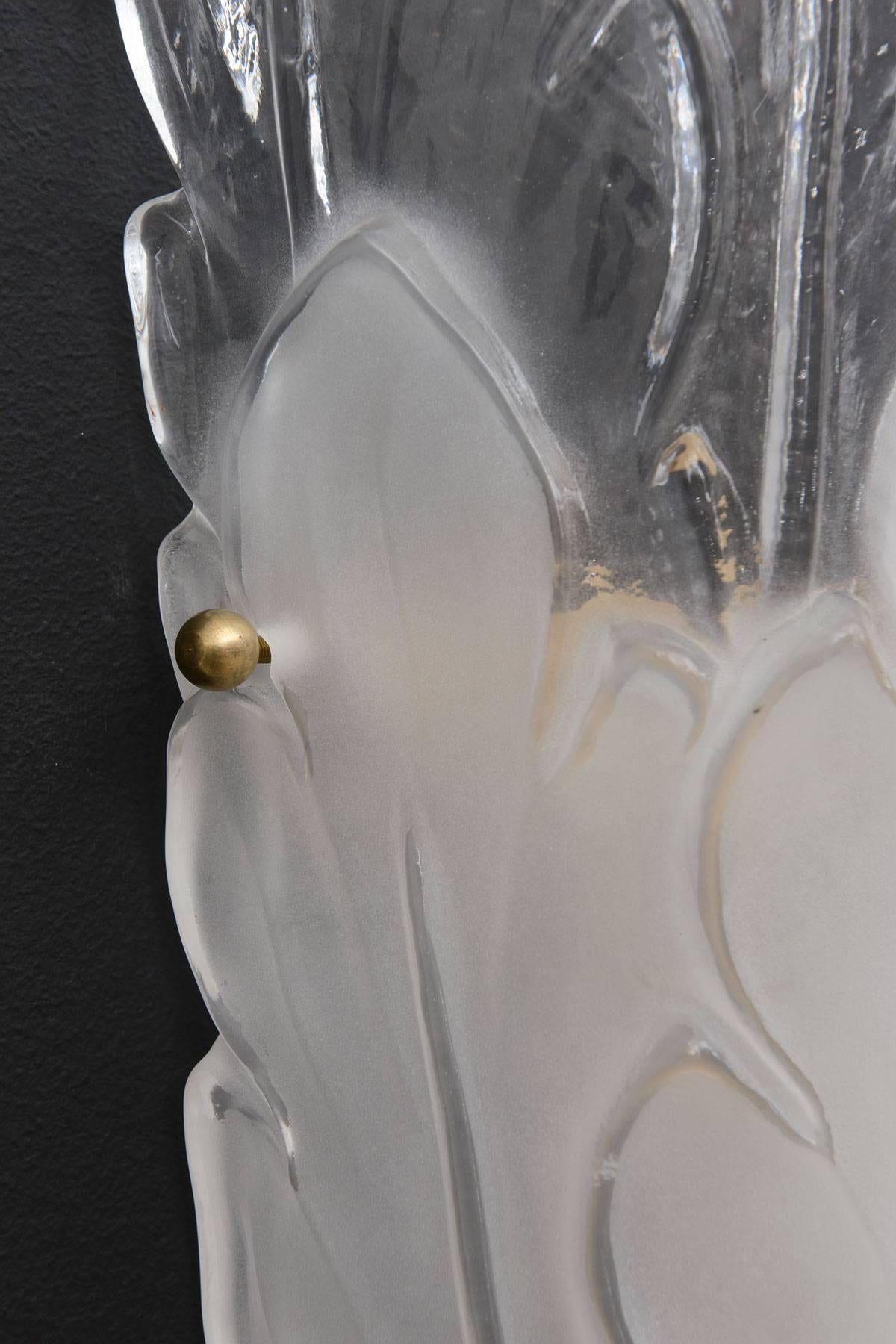 Pair of Deco-Style Frosted and Clear Glass Sconces 1