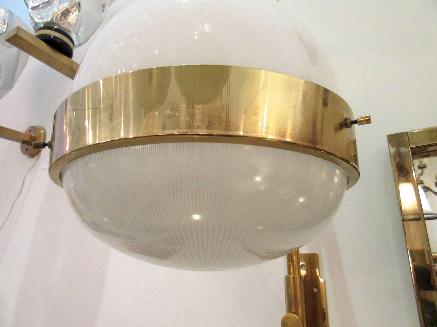 Pair of Sergio Mazza Italian Glass and Brass Delta Sconces by Artemide For Sale 3