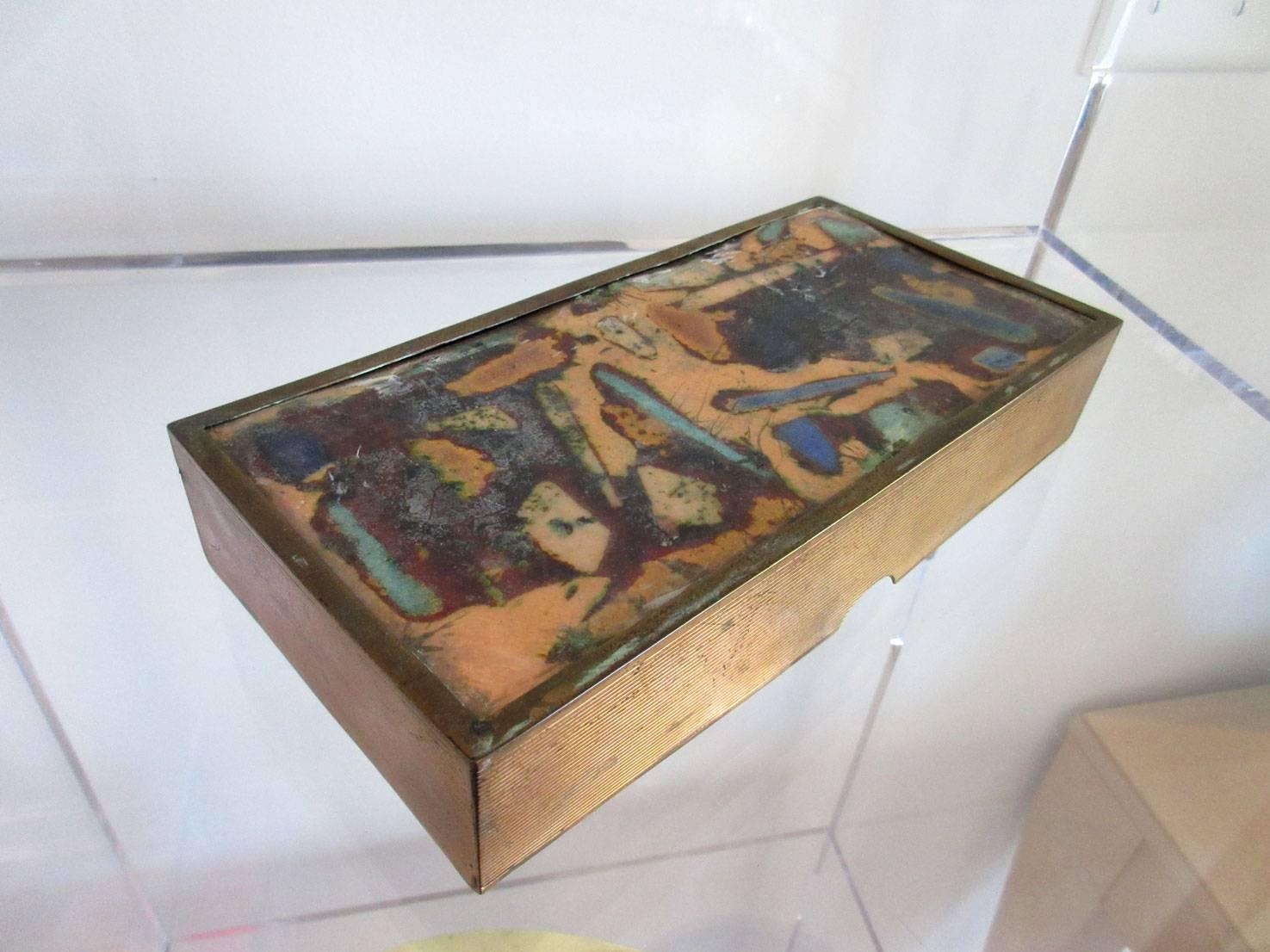 Mid-Century Modern Mid-Century Italian Modernist Enamel and Bronze Box For Sale