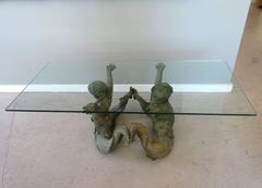 Bronze Merman Coffee Table with Glass Top