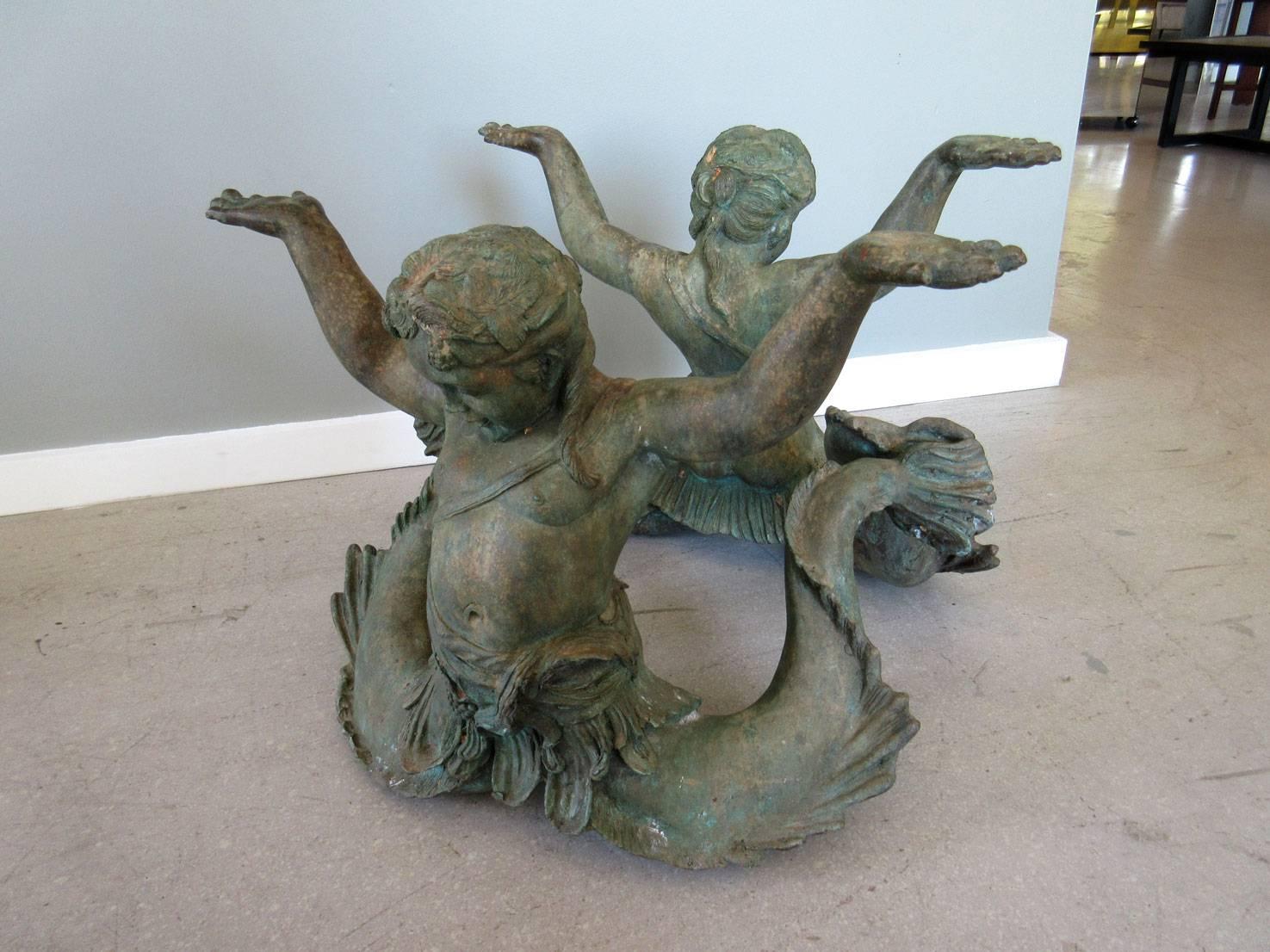 Bronze Merman Coffee Table with Glass Top In Good Condition For Sale In West Palm Beach, FL