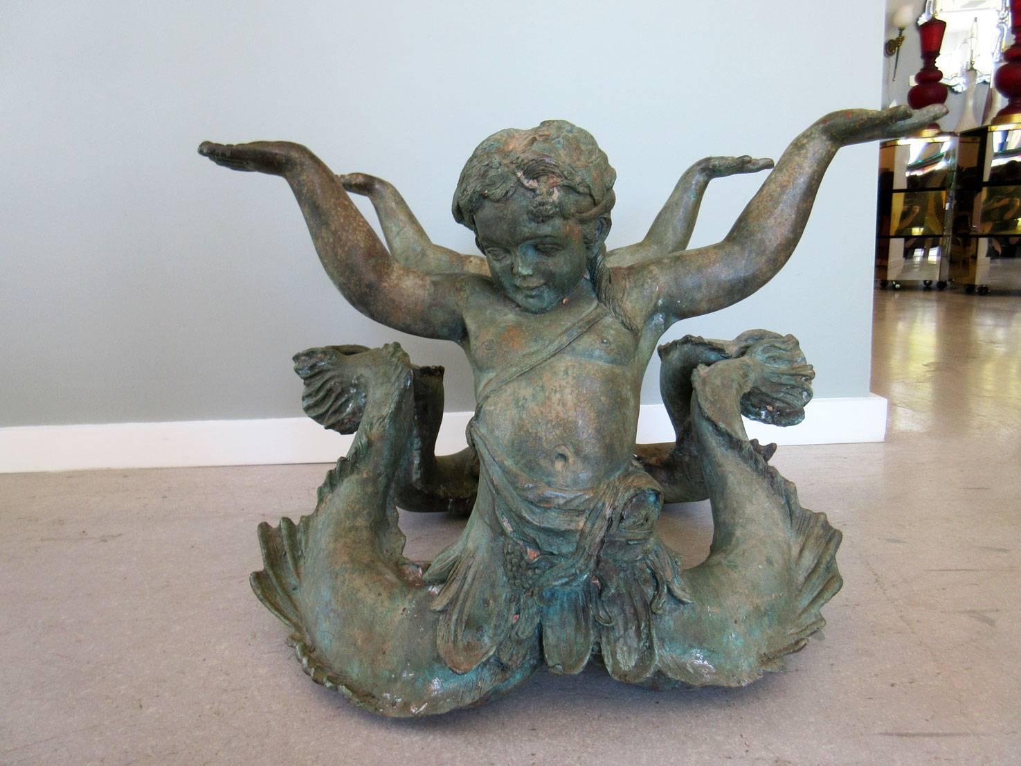 Unknown Bronze Merman Coffee Table with Glass Top For Sale