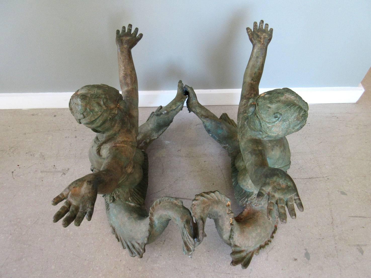 Bronze Merman Coffee Table with Glass Top For Sale 2